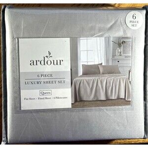 Ardour 6 Piece Luxury Queen Set 100% Polyester Flat, Fitted & 4 Pillowcases Grey